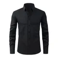 Premium black men's long sleeve slim fit dress shirt made of silky elastic fabric - 43/L / Tops / Long Sleeve / Black