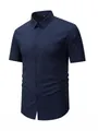 Professional men's navy blue stretch non-iron short sleeve dress shirt with a classic collar - XS / Tops / Navy Blue