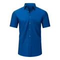 Chemise business homme bleu roi à manches courtes, tissu extensible et sans repassage - 43/L / Hauts / T-shirts / Bleu sarcelle