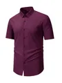 Men's wine red short sleeve stretch non-iron shirt with professional ghost mannequin effect - XS / Tops / Burgundy
