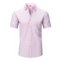 Professional men's summer short sleeve business shirt in light pink stretch fabric - 46/XXXL / Tops / T-Shirts / Pink
