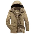 Parka invernale pesante da uomo con cappuccio e calda fodera in pile color kaki chiaro - S / Tops / Cachi