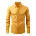 Chemise homme de qualité à manches longues jaune moutarde extensible sans repassage - 43/L / Hauts / Manches longues / Or