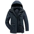 Giacca in cotone pesante da uomo con cappuccio, calda fodera in pile e multitasche - S / Tops / Blu