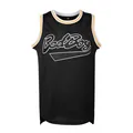 Dettaglio di maglia da basket in mesh nero con testo BadBoy ricamato sul davanti - S / Tops / Nero