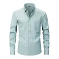 Men's sage green wrinkle-resistant stretch business shirt in long sleeve - Blue-Grey