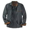 Men's dark grey cotton work shirt with brown corduroy patchwork details in US size - S / Top (3261) / Gray