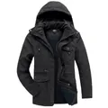 Giacca nera da uomo con cappuccio, fodera in pile caldo e pratiche tasche multiple - S / Tops / Nero