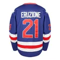 Classic blue Mike Eruzione #21 vintage hockey jersey with red and white stripes - S / Tops / Blue No.21