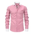 Camicia da uomo a righe rosse e bianche con colletto e polsini bianchi a contrasto - S / Tops / Strisce Verticali Rosse e Bianche