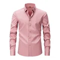 Professional men's slim fit non-iron stretch shirt in elegant pink silk-like fabric - Peach Pink