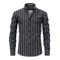 Men's striped long-sleeve dress shirt with vertical black and white digital print pattern - S / Tops / Black and White Vertical Stripes (YC-06)