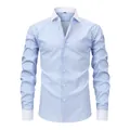 Camicia premium da uomo a righe blu e bianche con dettaglio colletto Windsor bianco puro - S / Tops / Striscia Verticale Blu Bianco