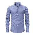 Classic blue and white vertical striped non-iron men's long-sleeve shirt in slim fit - S / Tops / Blue and White Fine Stripes (YX-05)