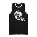 Maglia da basket nera retrò con ricamo vintage del torneo e profili bianchi - S / Tops / Nero N. 96