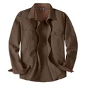 Brown men's cotton work shirt featuring corduroy collar trim and utility dual pockets. - S / Top (3261) / Brown
