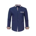 Chemise à manches longues bleu marine pour hommes avec détails à carreaux - Haut (Garniture Plaid) / XS / Bleu marine