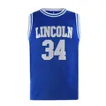 Blaues Retro Lincoln Basketball Trikot #34 Hip-Hop Style atmungsaktives Mesh Weste - S / Oberteile / Blau