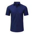 Chemise de bureau élégante bleu marine à manches courtes en tissu extensible infroissable - 43/L / Hauts / T-shirts / Bleu Marine