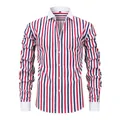 Camicia da uomo a maniche lunghe a righe rosse bianche blu con colletto Windsor - S / Tops / Strisce Tricolori Rosso e Blu