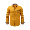 Chemise stretch jaune pour hommes avec col et poignets à carreaux, style business élégant. - Haut (Garniture Plaid) / XS / Jaune d'Or