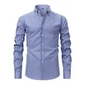 Chemise professionnelle à manches longues pour hommes avec rayures verticales bleues et blanches - S / Hauts / Rayures Fines Bleu et Blanc (YX-05)