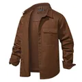 Men's loose cotton shirt with corduroy patchwork and metal buttons in brown finish. - S / Tops / Dark Brown