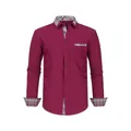 Chemise bordeaux de business pour homme avec col et poignets contrastés à carreaux - Haut (Garniture Plaid) / XS / Bordeaux