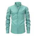 Chemise décontractée à manches longues pour hommes avec rayures verticales vertes et blanches - S / Hauts / Rayures Vert et Blanc (YX-06)