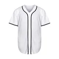Front view of a white blank baseball jersey with black piping and button details - S / Tops / White