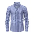 Chemise décontractée à manches longues pour hommes avec rayures verticales bleues - S / Hauts / Rayures Verticales Bleu et Blanc (YZ-02)