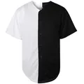 Dettaglio frontale della maglia da baseball bicolore bianco e nero taglie forti - S / Tops / Patchwork Nero e Bianco