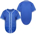 Solid blue men's baseball jersey showing front and back views for sports training - S / Tops / Blue