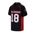 Detailed embroidery on a black and red No. 18 Mean Machine football jersey. - S / Tops / Black