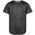 Maglia da baseball classica a righe bianche e nere da uomo, manica corta bottoni - S / Tops / Nero con strisce bianche