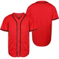 Classic red men's baseball jersey with black trim and buttons in plain design - S / Tops / Red