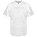Detailed front view of a white mesh athletic training jersey with a breathable V-neck design - S / Tops / White