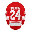 Vintage red and white hockey jersey with Makarov 24 embroidery, back view detail - S / Tops / Red No. 24