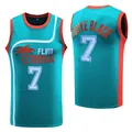 Retro Flint Tropics #7 embroidered basketball jersey in teal and orange finish - S / Tops / Green Size 7