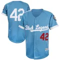 Vintage sky blue hip hop embroidered baseball jersey featuring number 42 Black Legend design - S / Tops / Blue