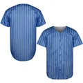 Detailed front and back view of a classic blue and white pinstripe baseball jersey. - S / Tops / Blue Stripe