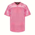 Professional bright pink mesh training jersey for men featuring glossy satin shoulder panels - S / Tops / Pink