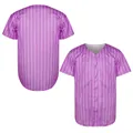 Detailed front and back view of purple striped baseball jersey with white vertical lines - S / Tops / Purple Striped