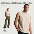 230G heavyweight apricot cotton washed distressed round neck sleeveless t-shirt - S / Tops / Apricot
