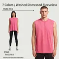 Premium rose red 230G heavy weight washed vintage sleeveless cotton t-shirt for men. - S / Tops / Rose Red