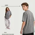 Premium gray 200g washed distressed cotton T-shirt in loose American streetwear style - S / Tops / Gray