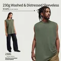 230G heavy cotton washed vintage olive green sleeveless crew neck tank top for men - S / Tops / Army Green