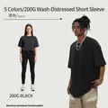 Oversized 200g washed distressed cotton T-shirt in black american streetwear style - S / Tops / Black