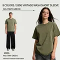 Heavyweight 280G washed vintage cotton t-shirt variant in military green colorway - S / Tops / Army Green