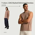 Hochwertiges kaffeebraunes ärmelloses Streetwear-T-Shirt aus gewaschener Baumwolle - S / Oberteile / Kaffeebraun